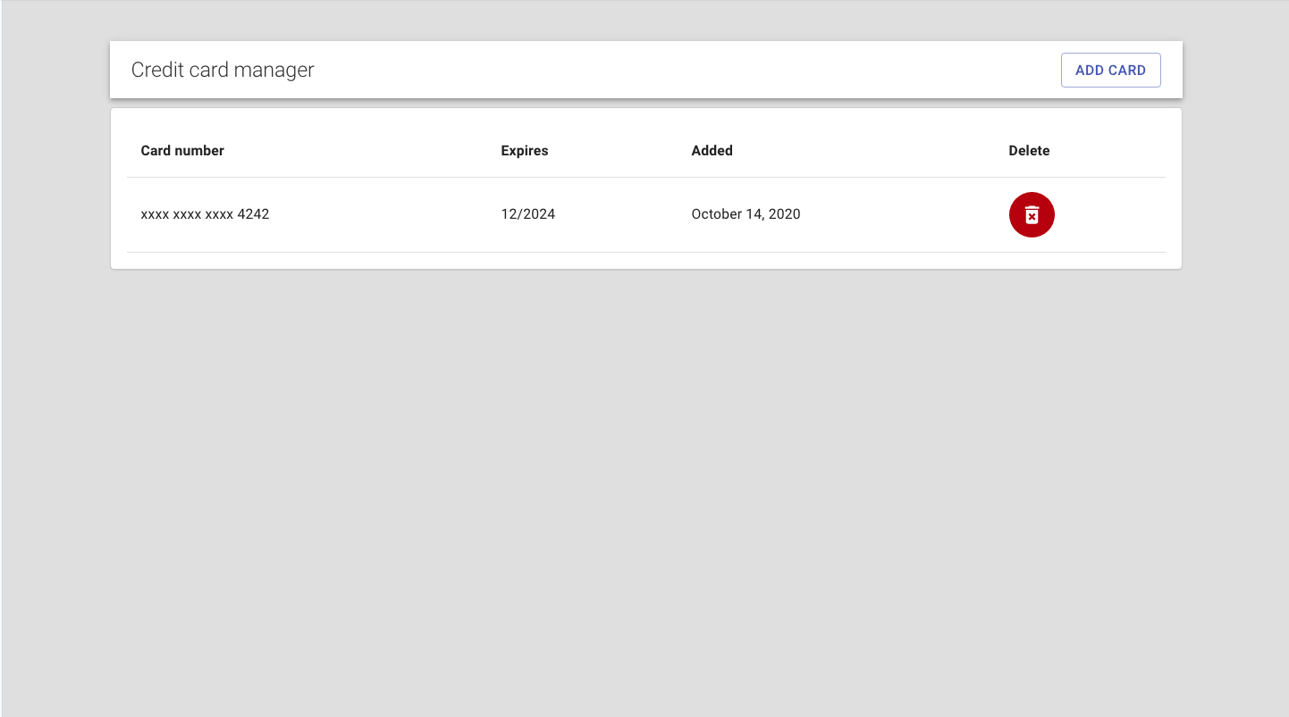 reservie customer portal payment methods showing registered cards