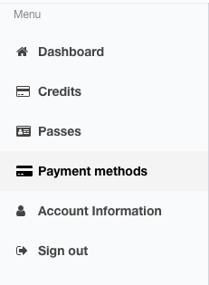 Step 1: reservie customer portal with payment methods menu item highlighted