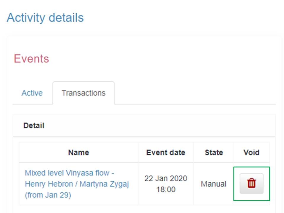 Step 6: reservie transactions list with void customer icon