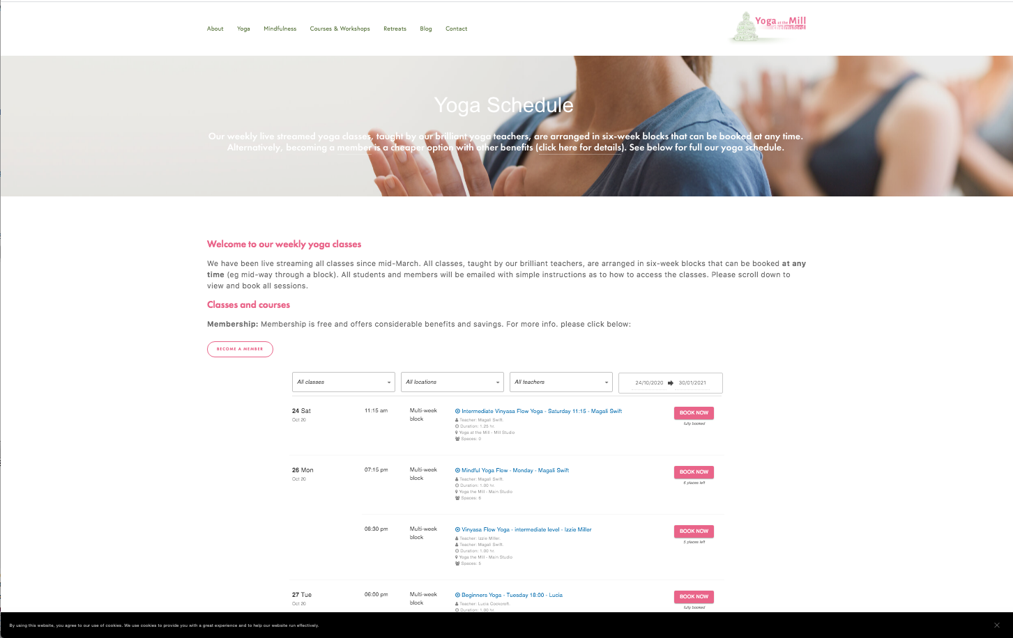 example of a reservie schedule widget embedded in a website