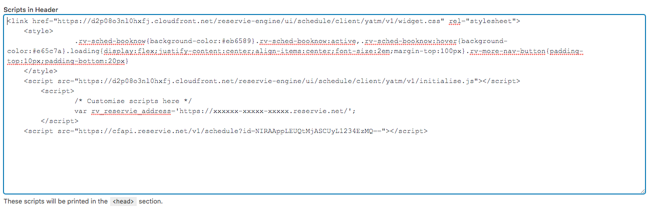 Step 5: wordpress headers and footers plugin with header code box filled