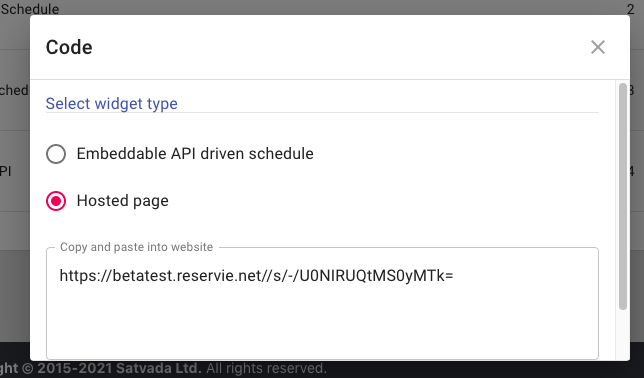 Step 2: reservie code popup with hosted page link option selected