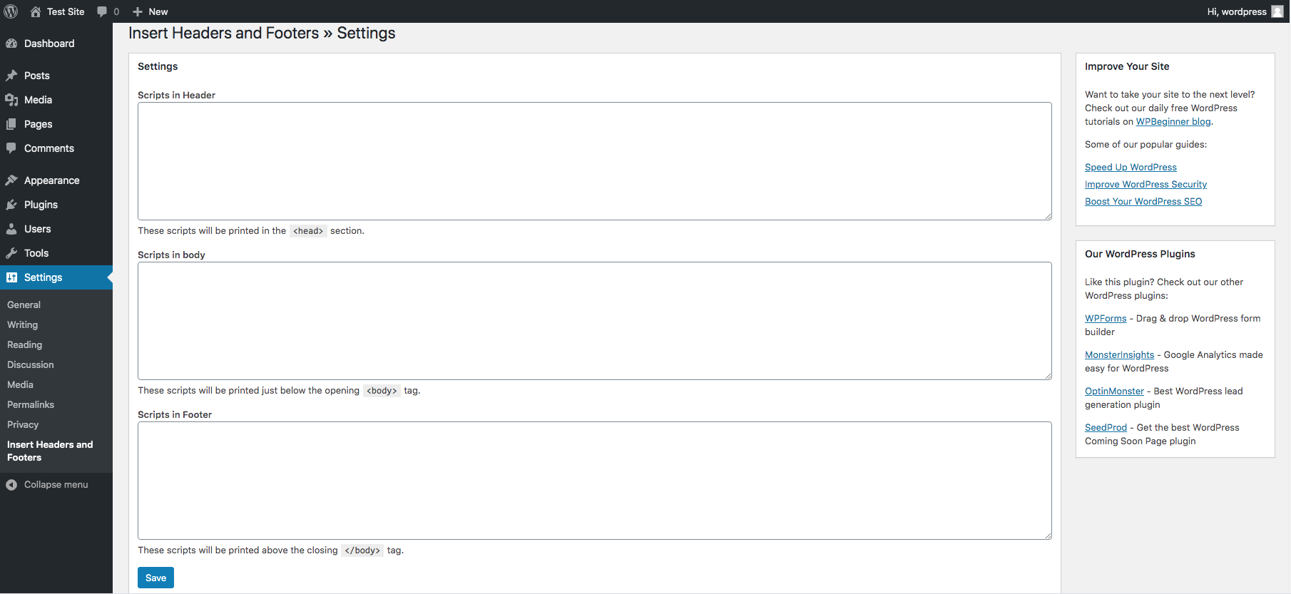 Wordpress Headers and Footers