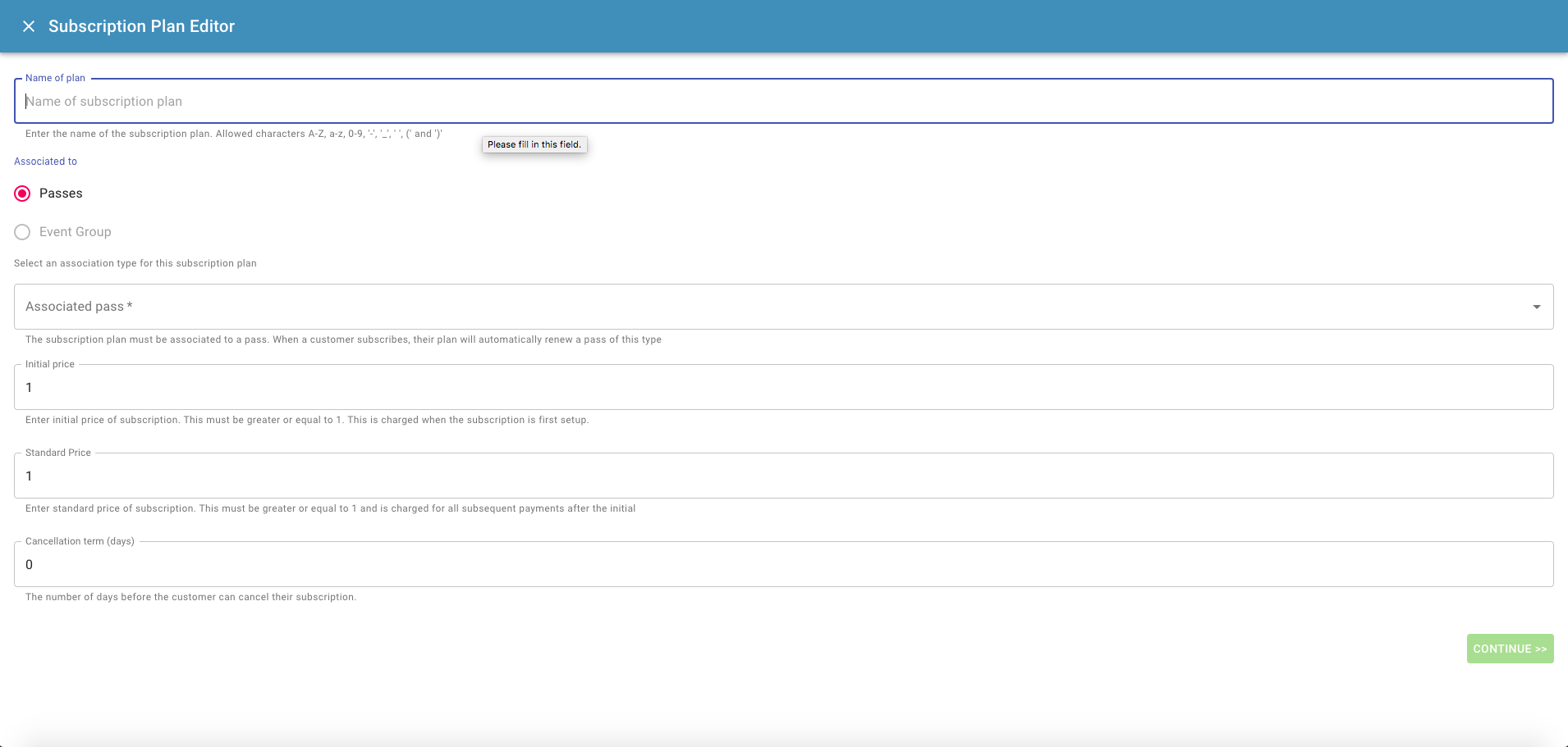 Create a subscription plan