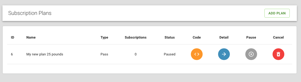 reservie subscription plan in paused state with resume play button