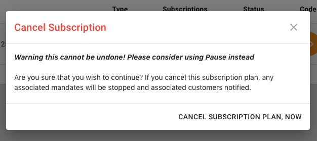 reservie confirmation dialog to cancel the subscription plan