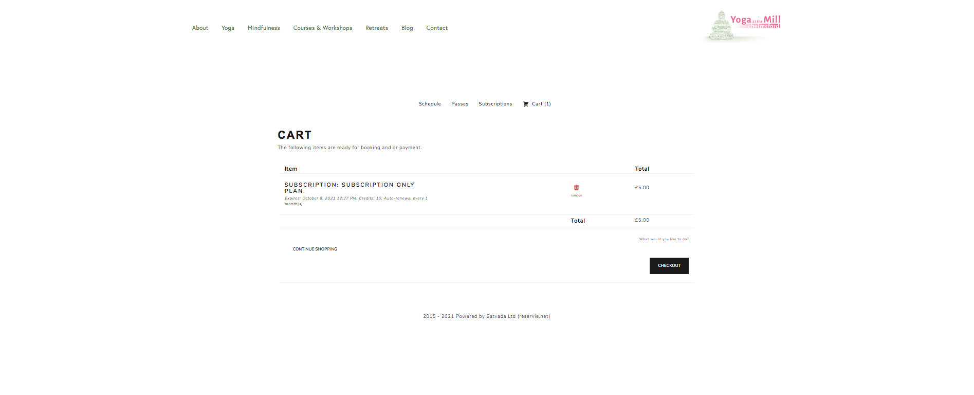 Step 3: reservie cart showing subscription details with checkout button