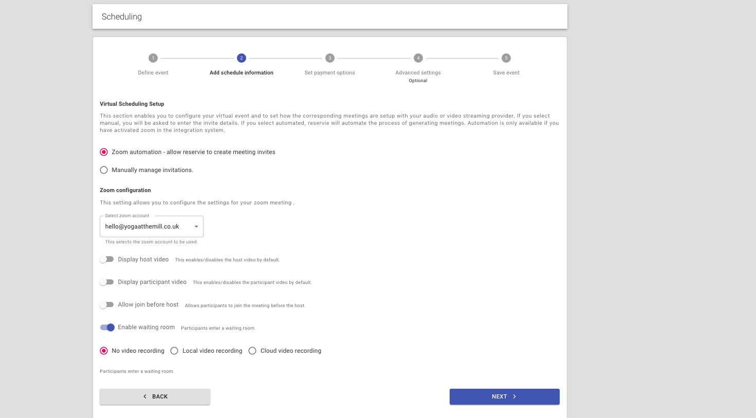 Step 6: reservie virtual event configuration with zoom automation selected