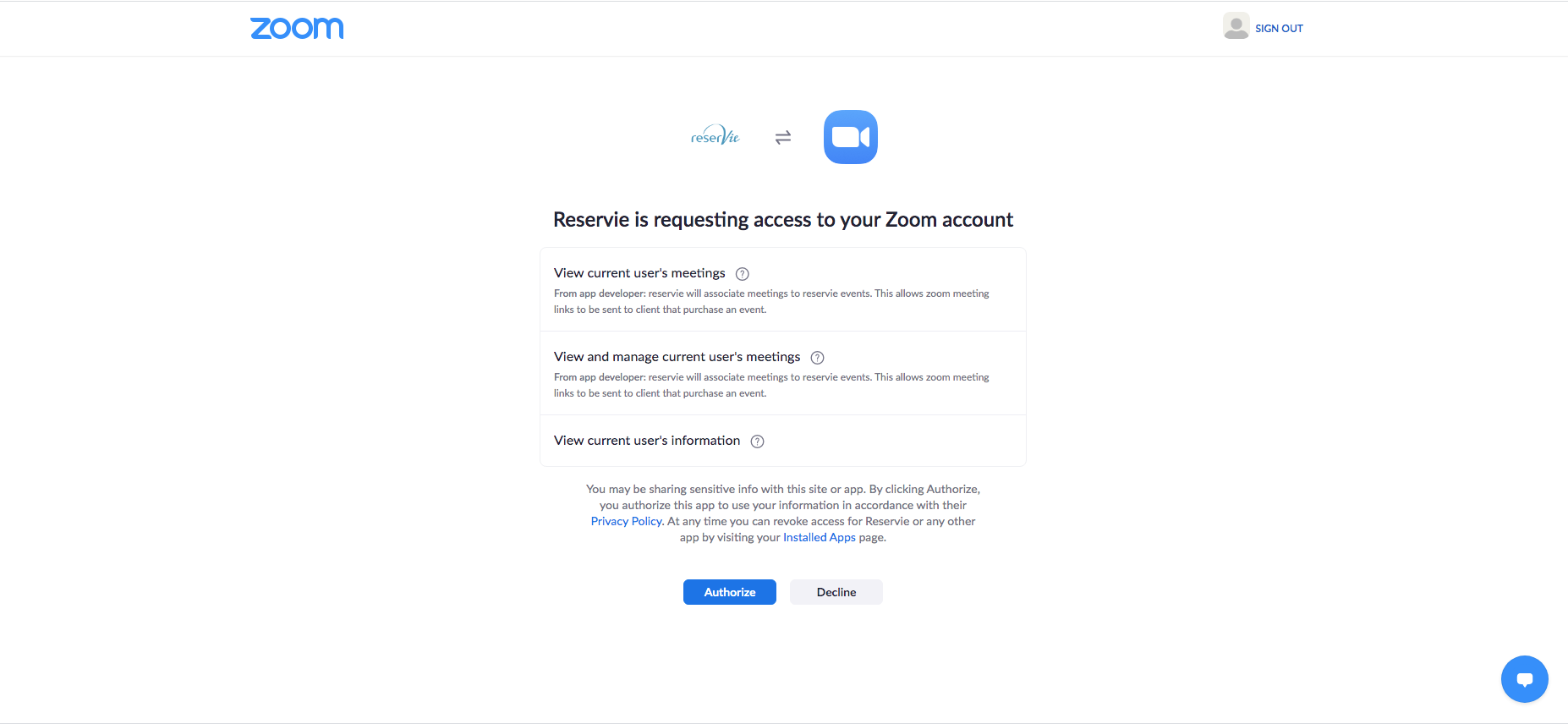 Zoom authentication